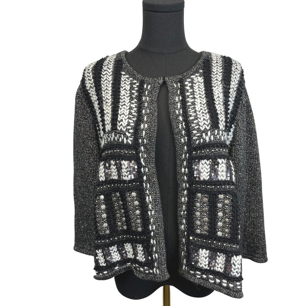 Chico's‎ Embellished Open Front Cardigan Sweater Size 3 (XL) Glam Festive Party